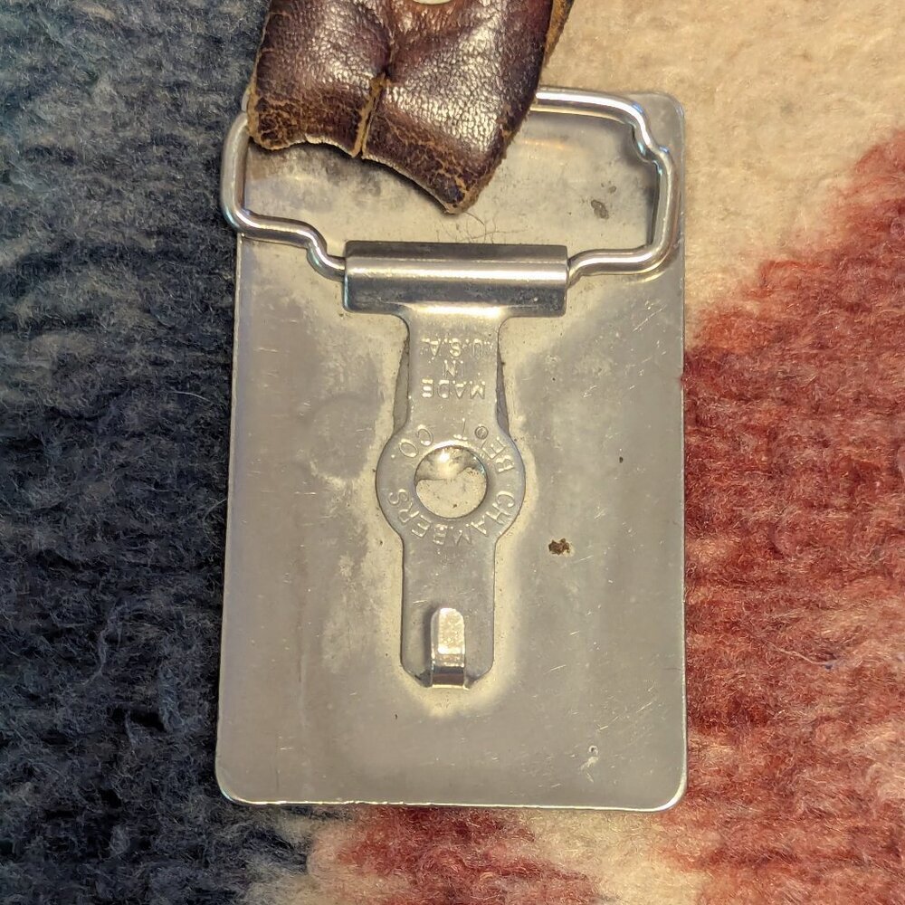 Western Belt Buckle Silver Steer Bull Branding Irons Chambers Belt Co Vintage - Picture 5 of 6
